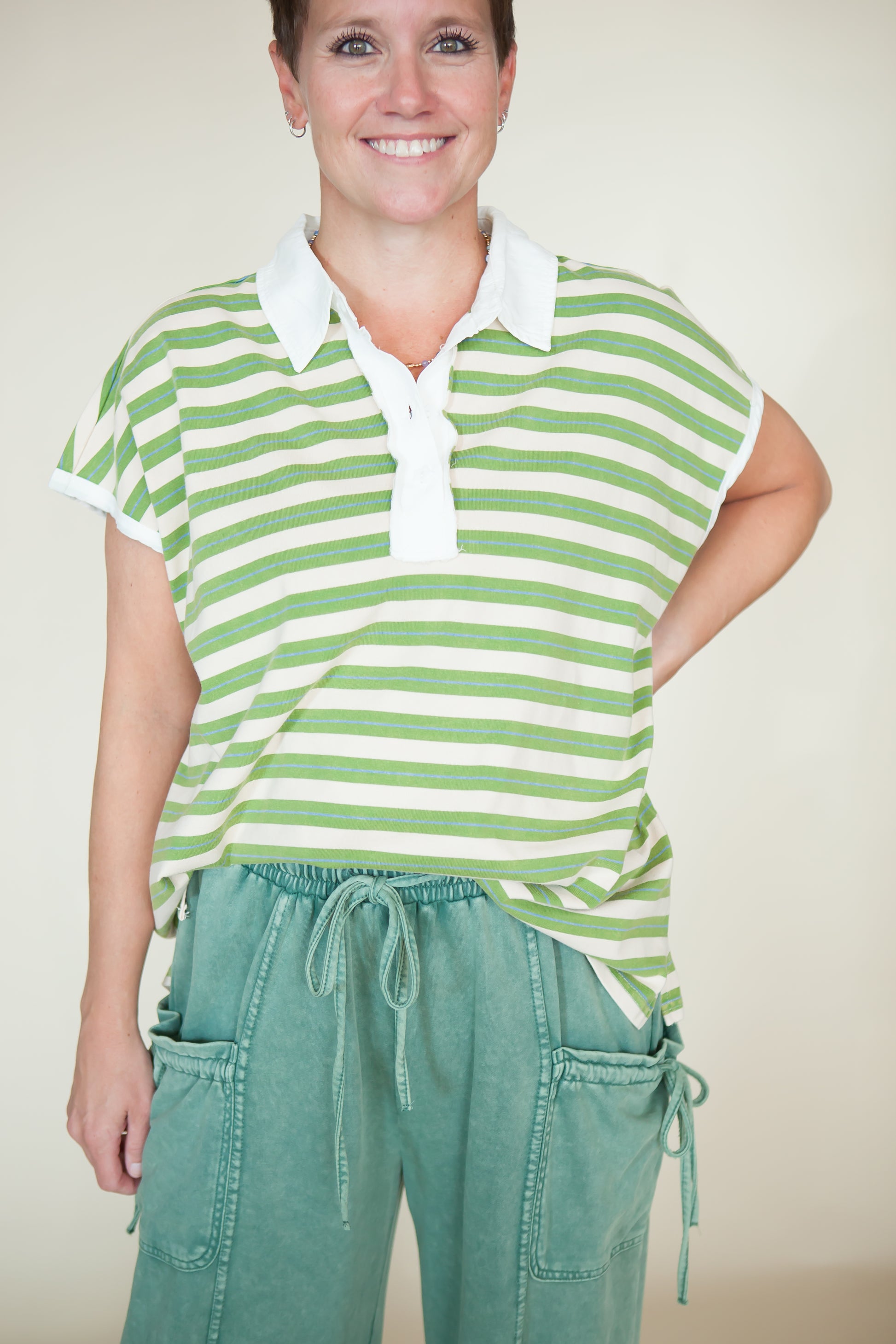 EASEL Drop Shoulder Stripe Knit Oversized Top