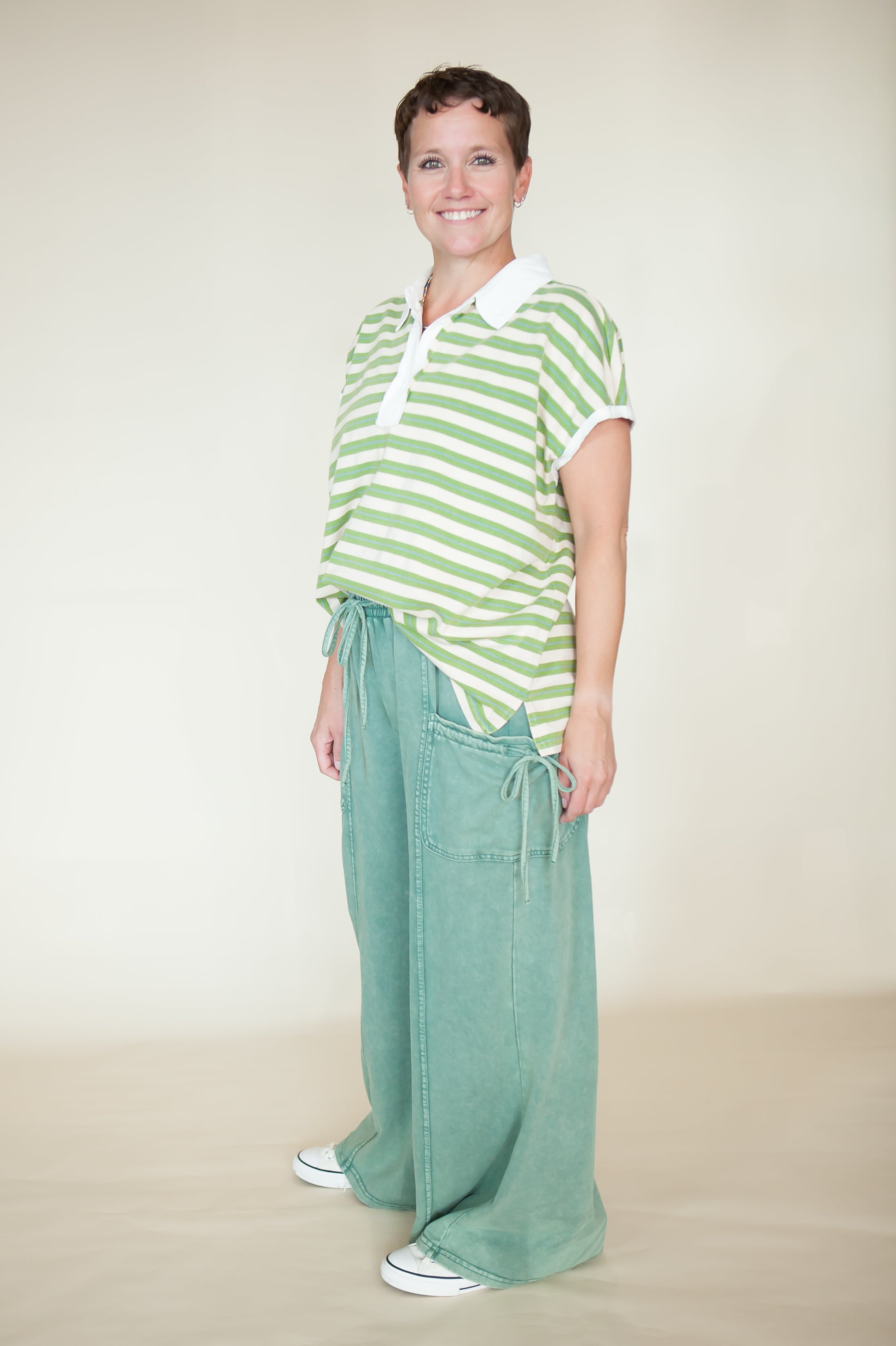EASEL Drop Shoulder Stripe Knit Oversized Top