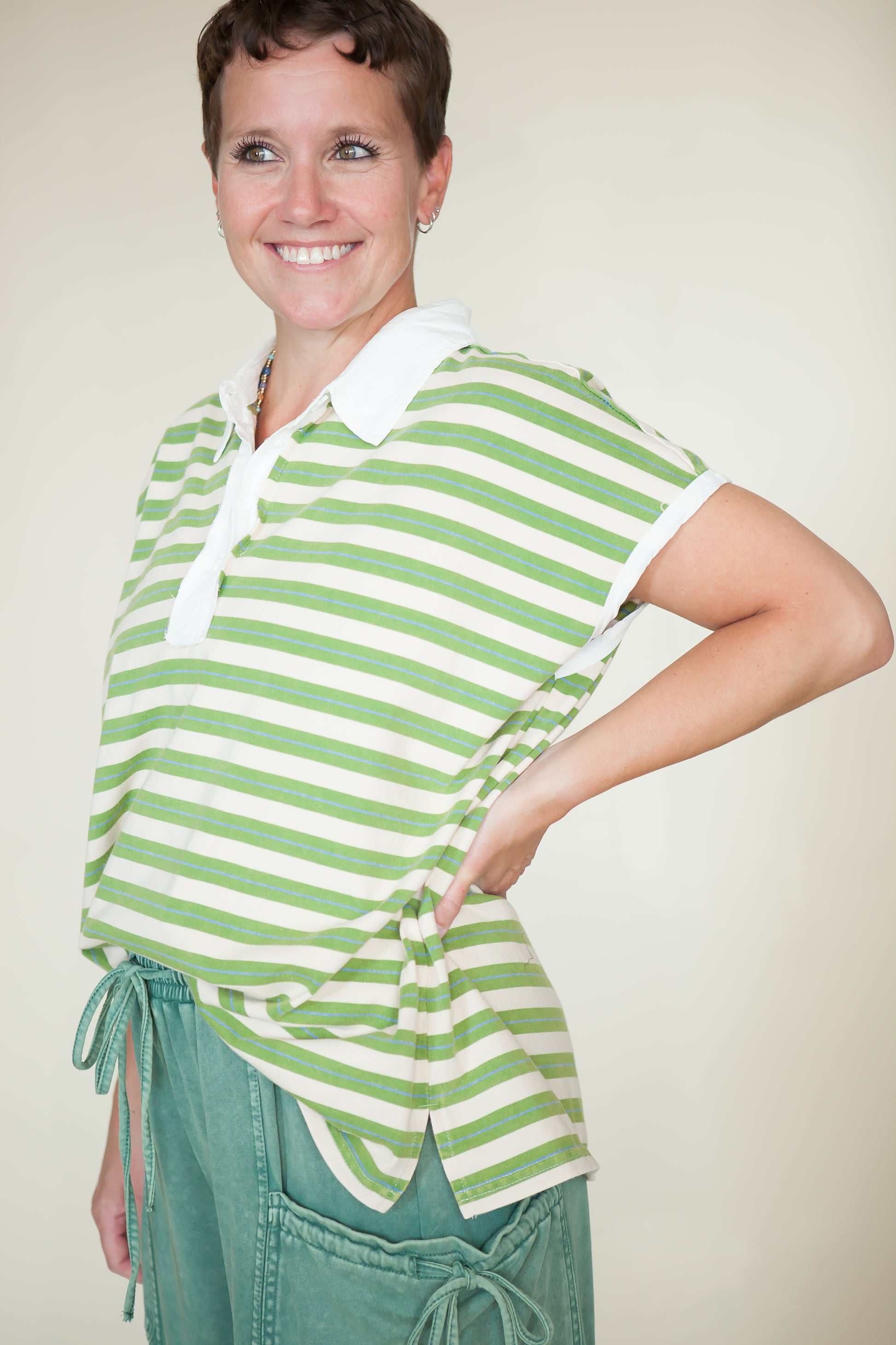 EASEL Drop Shoulder Stripe Knit Oversized Top
