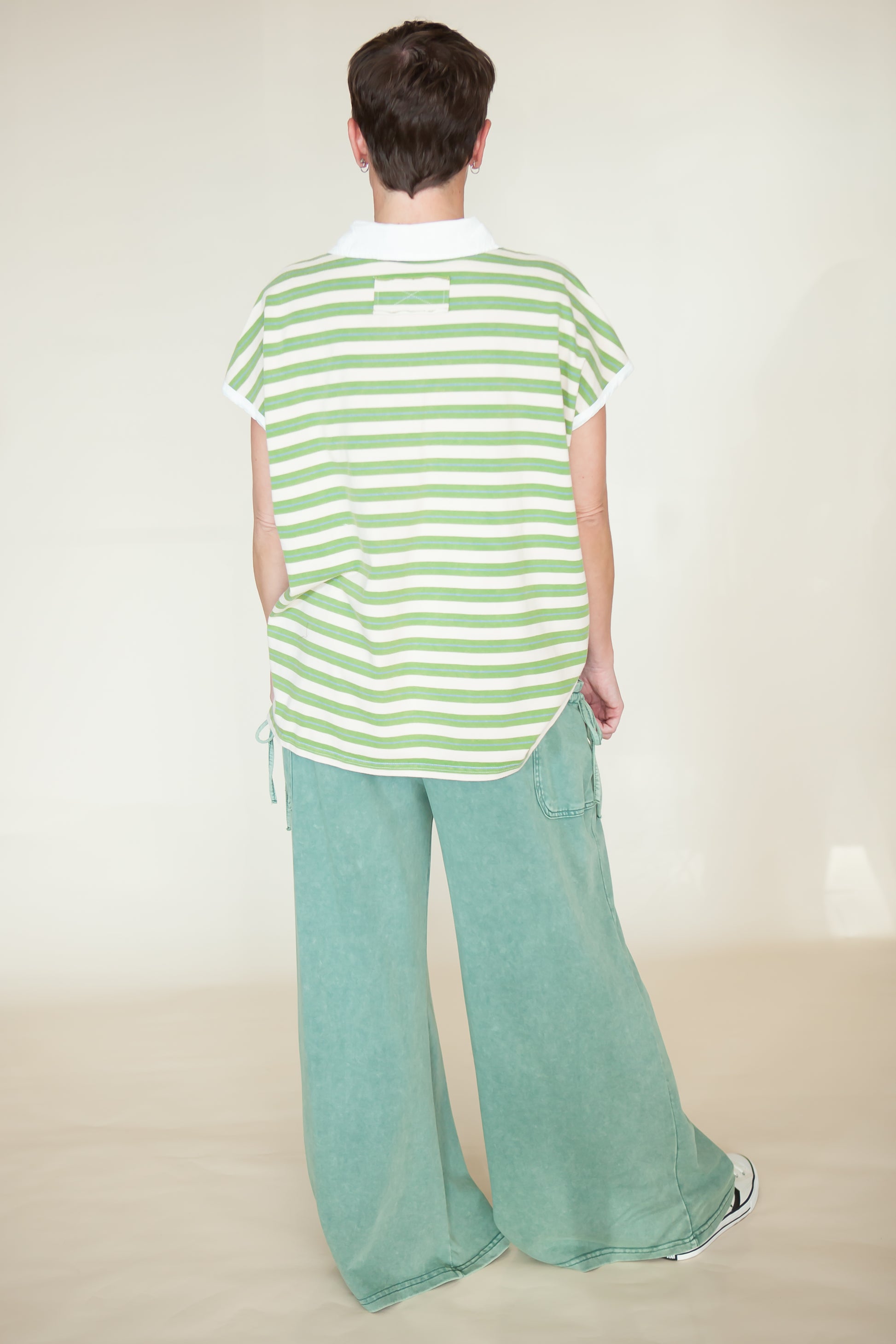 EASEL Drop Shoulder Stripe Knit Oversized Top
