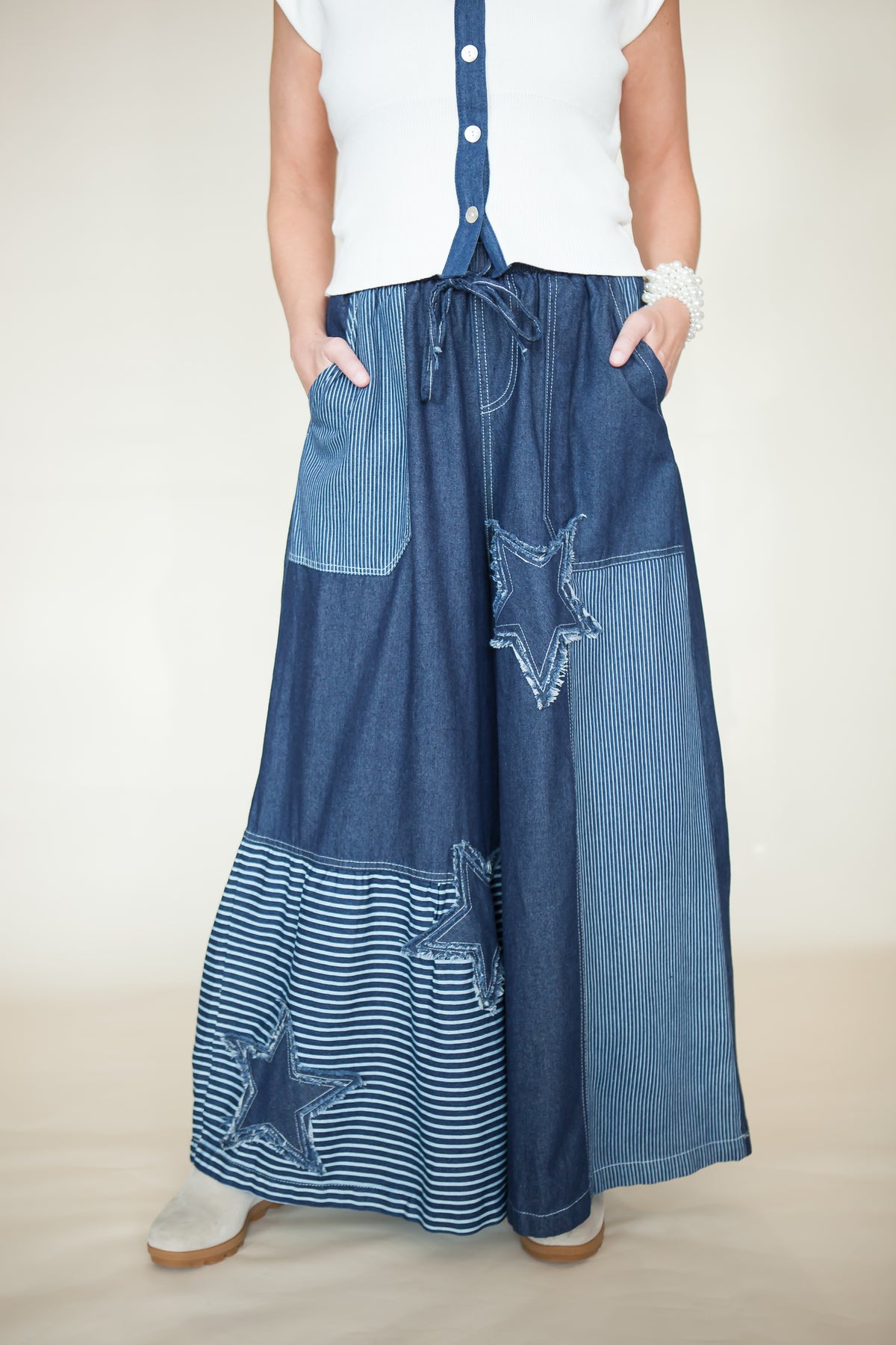 Stardust Patchwork Wide Leg Denim Pants