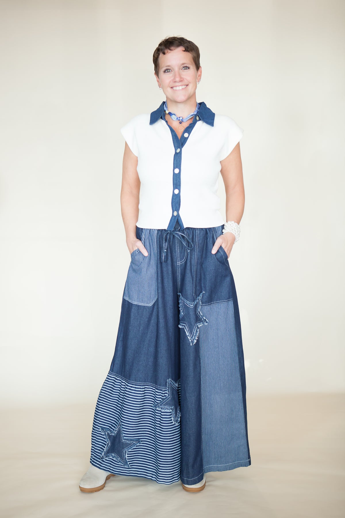 Stardust Patchwork Wide Leg Denim Pants