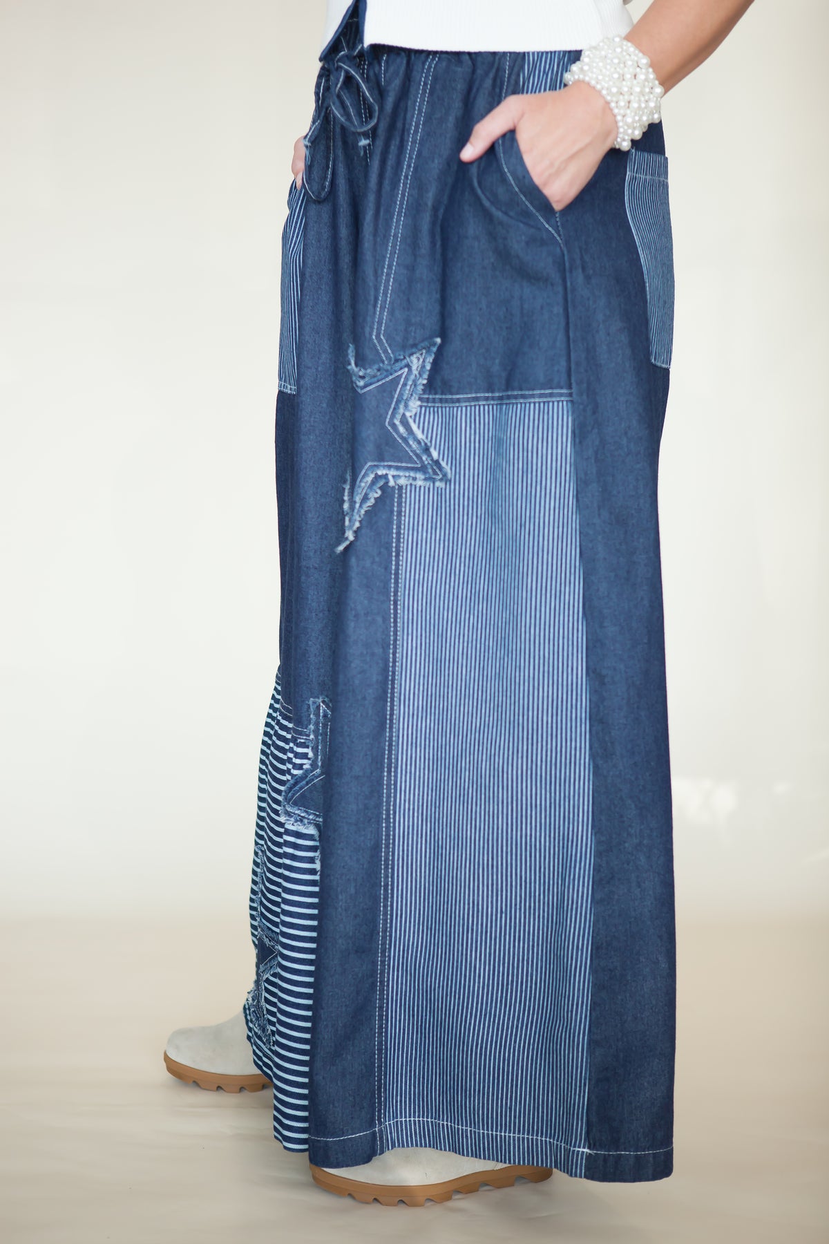Stardust Patchwork Wide Leg Denim Pants