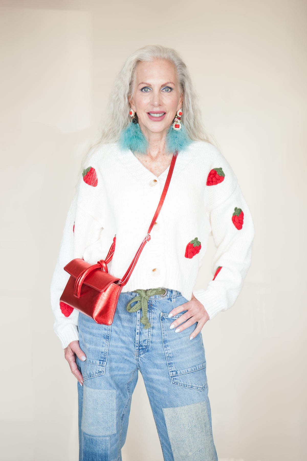 Strawberry Embroidered Cropped Cardigan