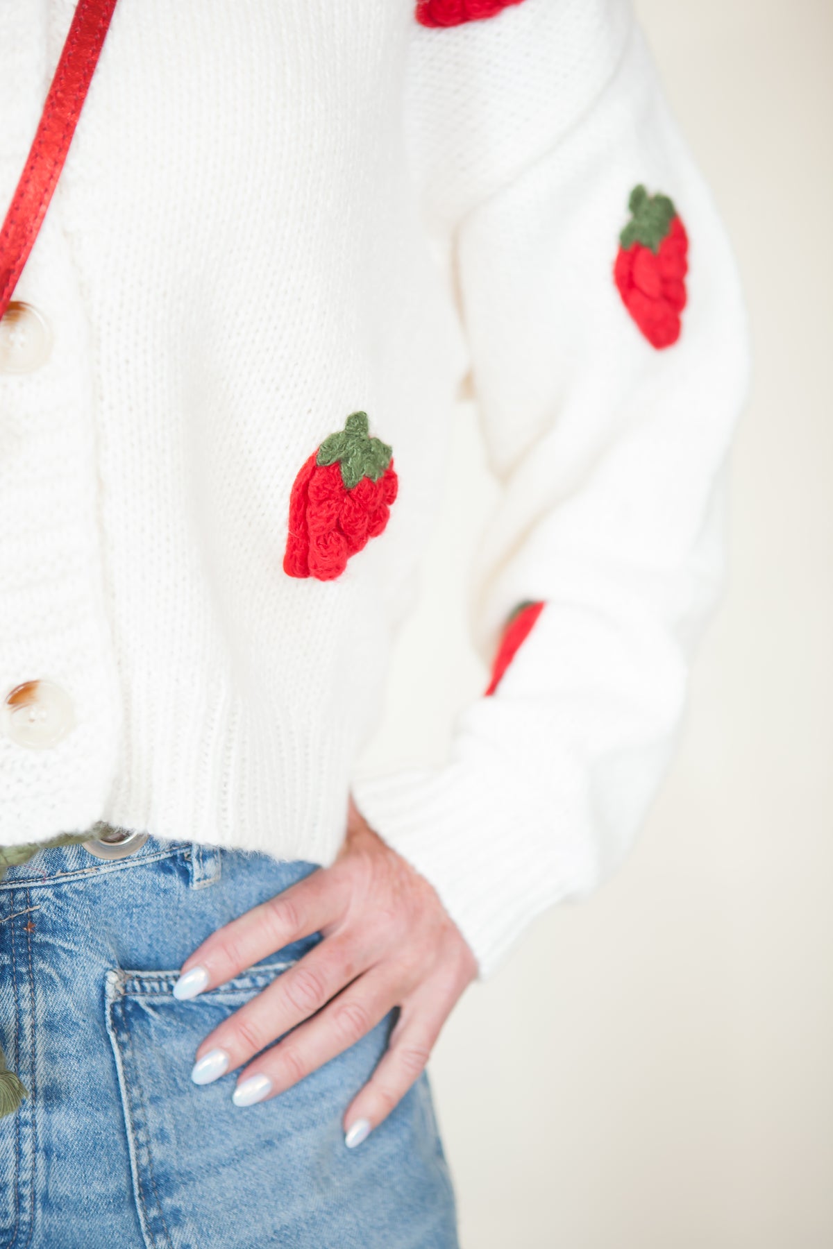Strawberry Embroidered Cropped Cardigan