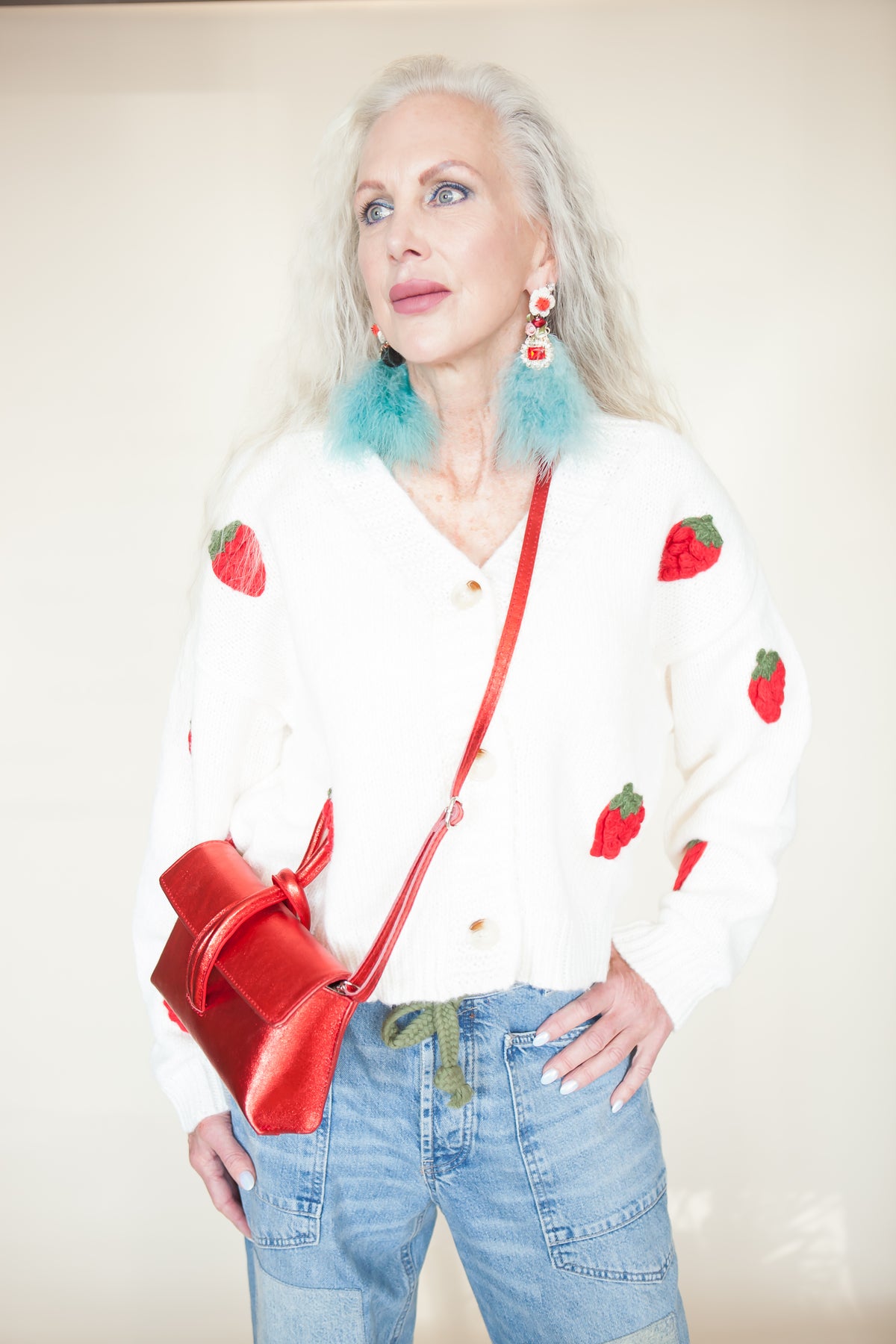 Strawberry Embroidered Cropped Cardigan