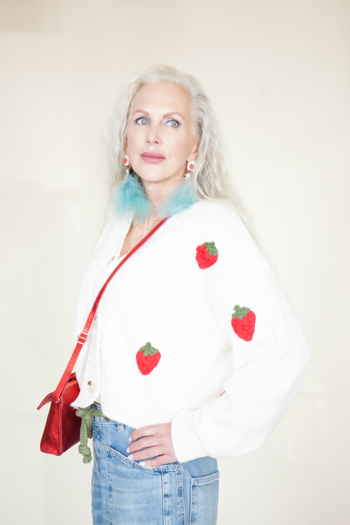 Strawberry Embroidered Cropped Cardigan