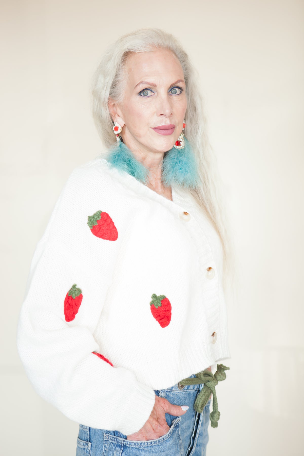 Strawberry Embroidered Cropped Cardigan