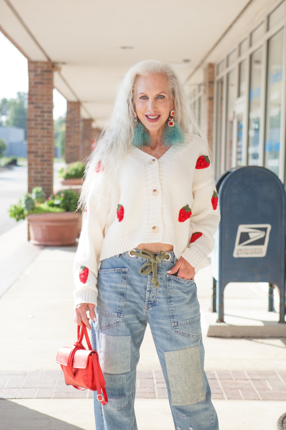 Strawberry Embroidered Cropped Cardigan