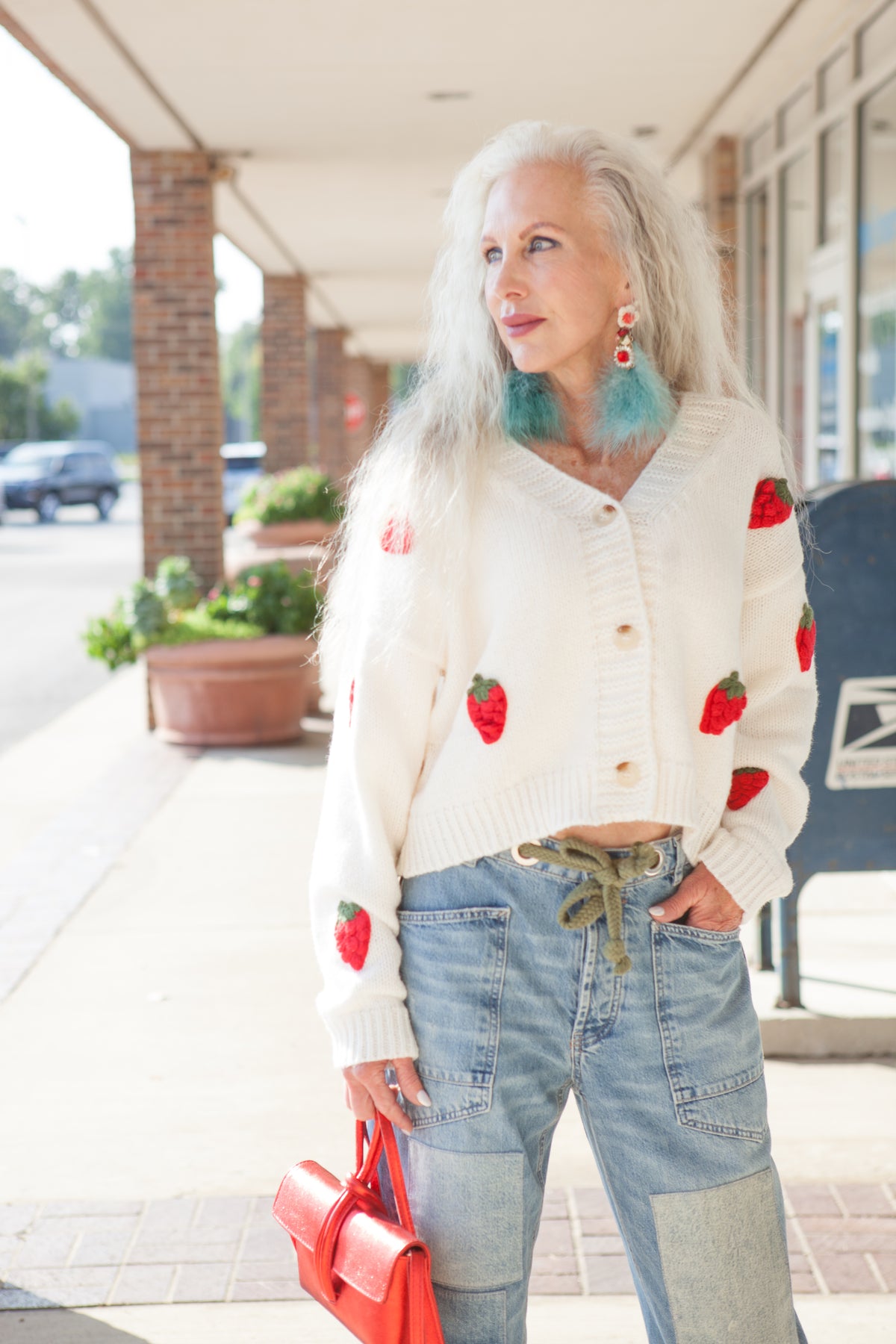 Strawberry Embroidered Cropped Cardigan