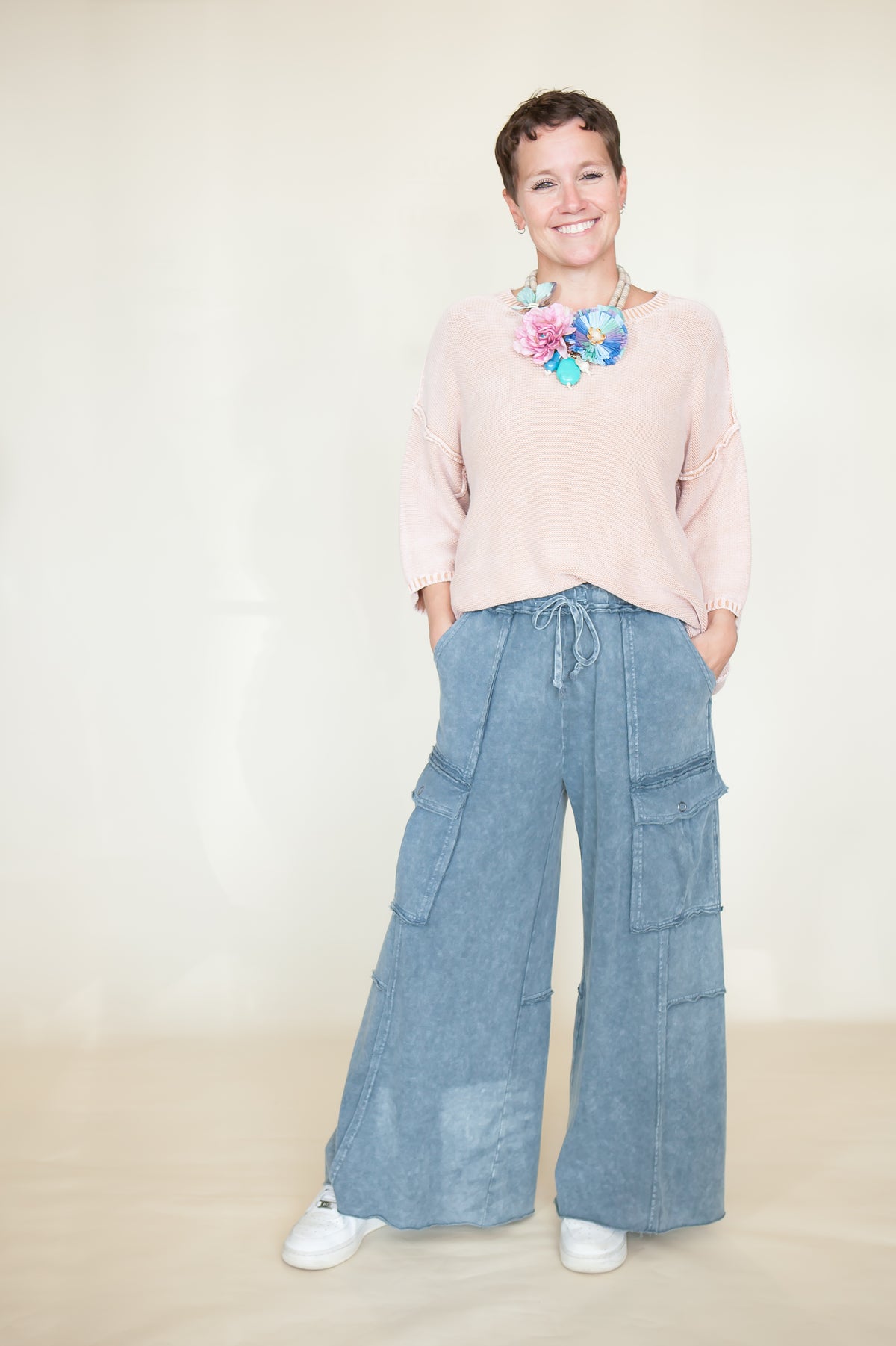 Nomad Wide Leg Terry Cargo Pants