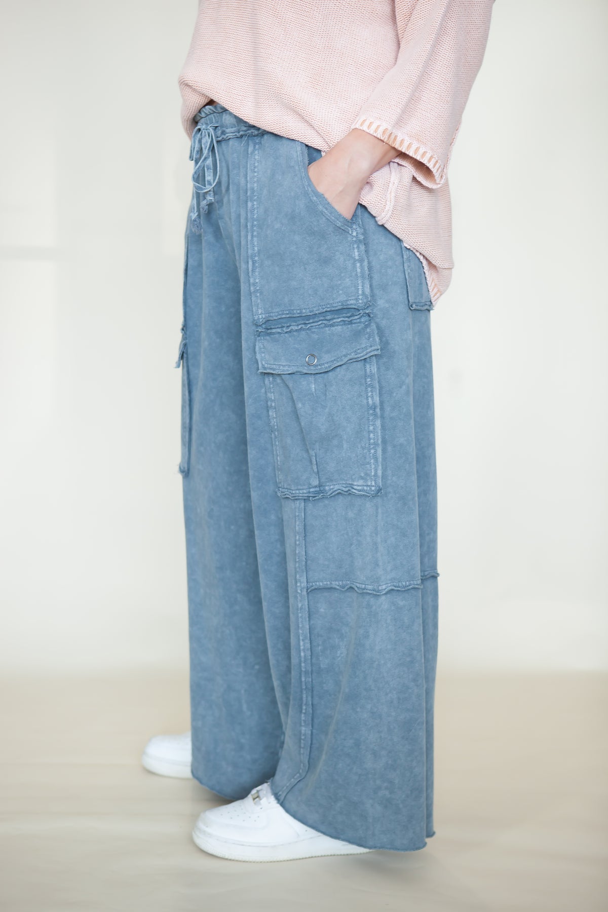 Nomad Wide Leg Terry Cargo Pants