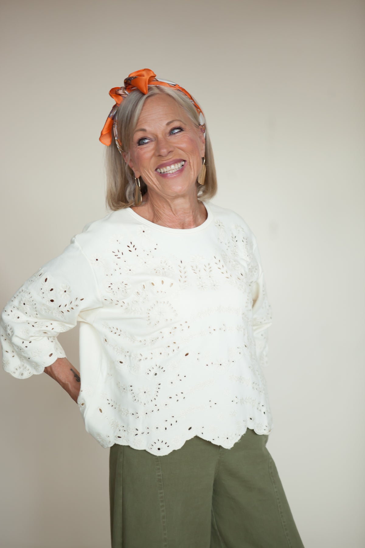Bestie Eyelet Short-Sleeve Sweatshirt