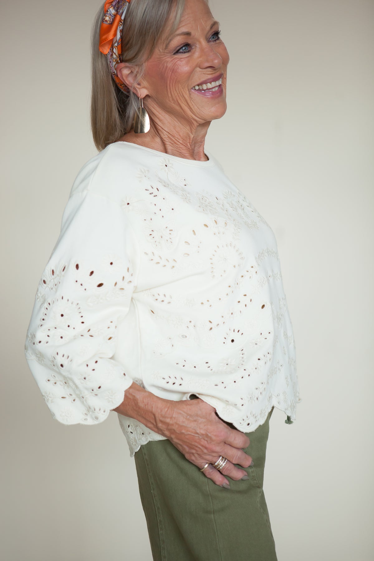 Bestie Eyelet Short-Sleeve Sweatshirt
