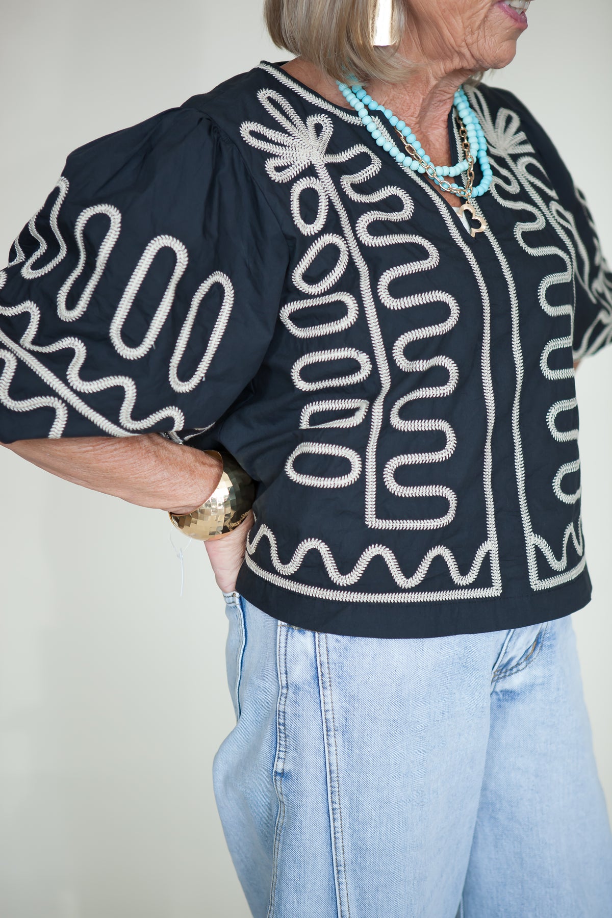 Flora Embroidered V Neck Top