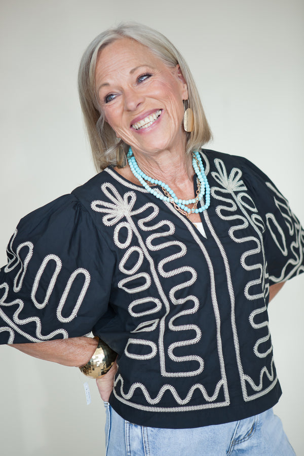 Flora Embroidered V Neck Top