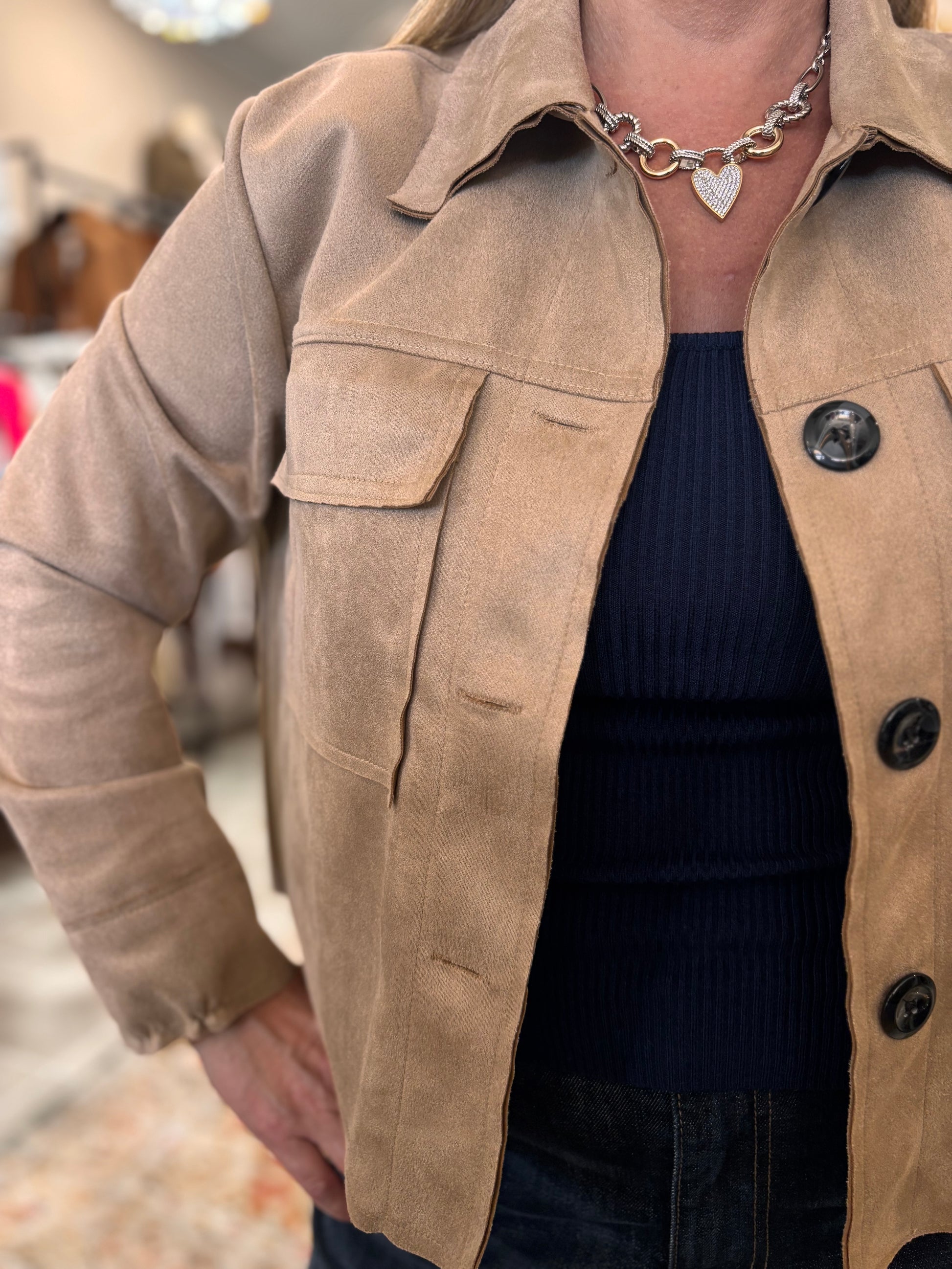 Nadya Classic Button-Down Suede- Like Jacket