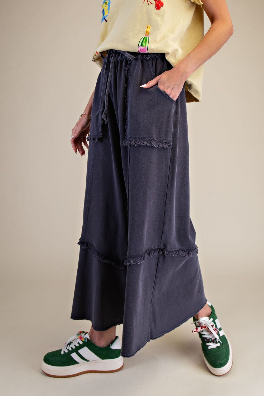 EASEL Wide Leg Mineral Washed Terry Pants
