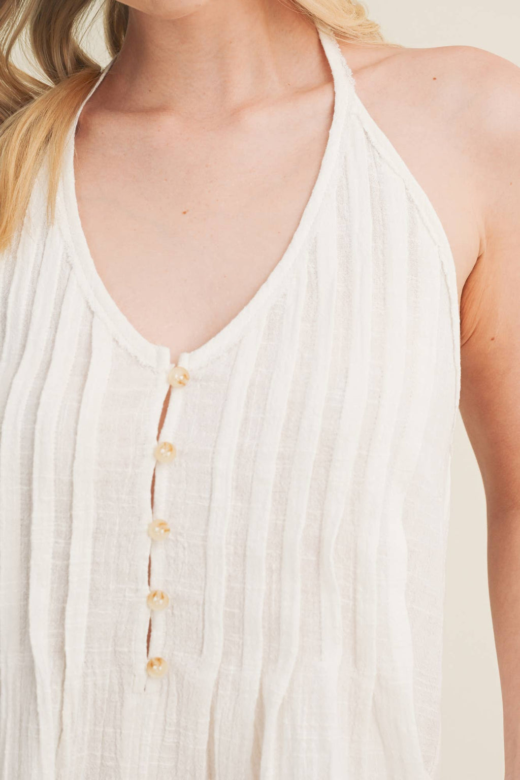 Textured Pintuck Tie-Back Halter Top