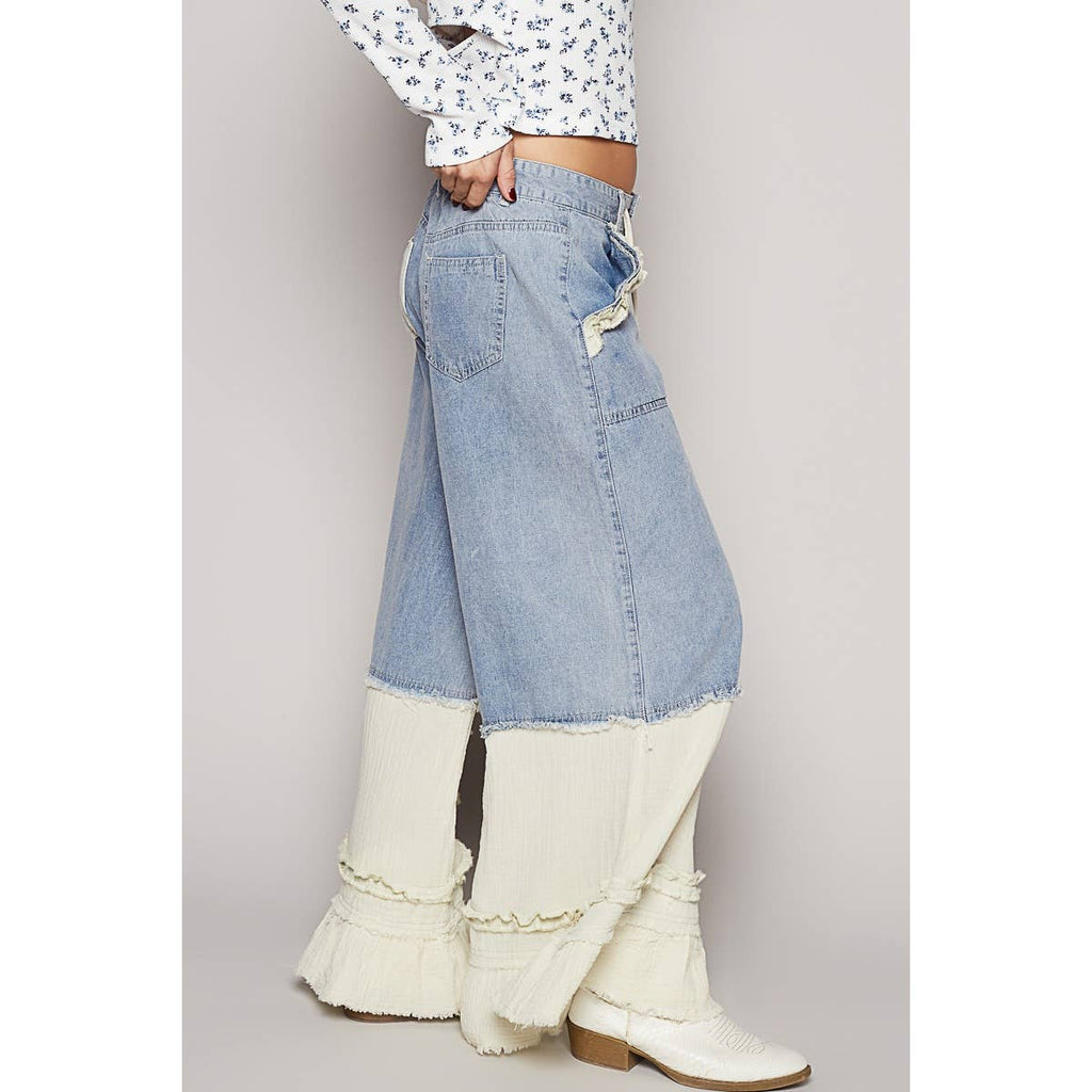 POL Vintage Washed Double Gauze Wide Leg Pants