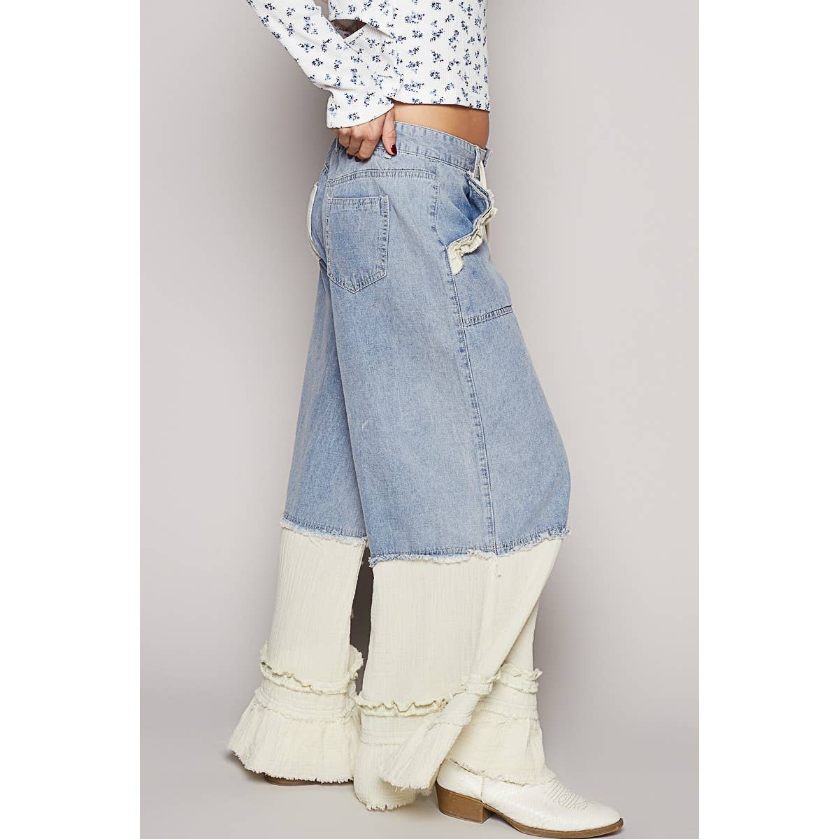 POL Vintage Washed Double Gauze Wide Leg Pants