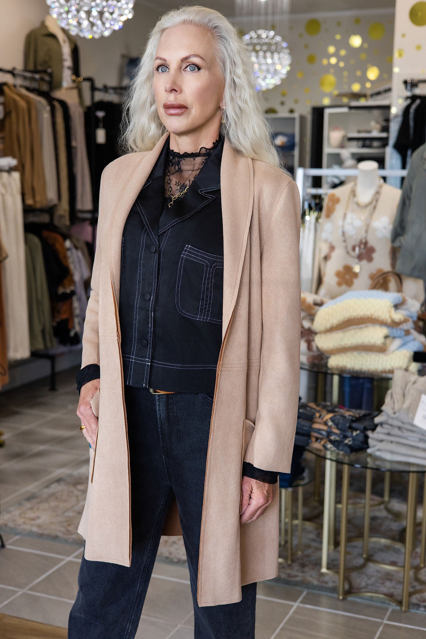 Textured Scuba Open Front Coat