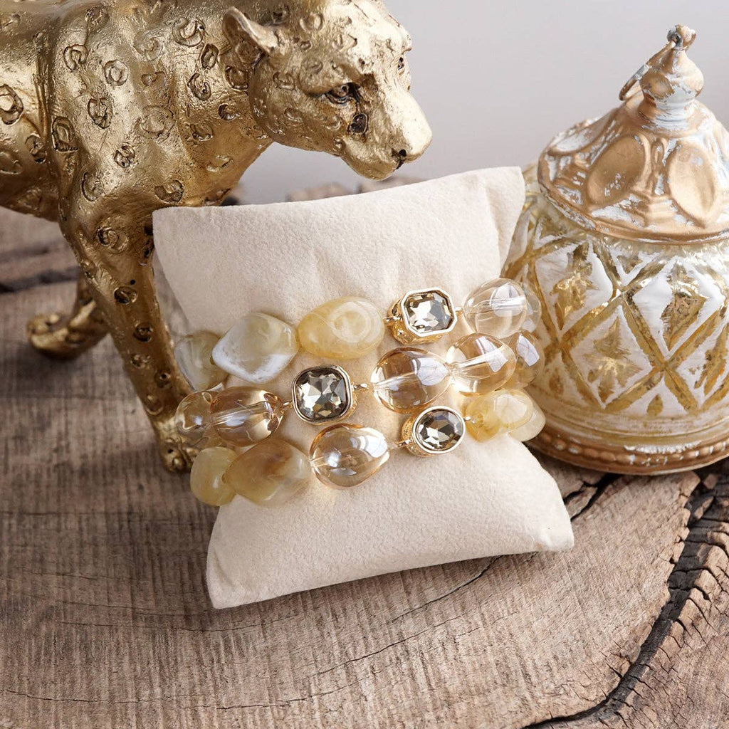 Smoky Radiance – Sculpted Bead & Crystal Stretch Bracelet Set