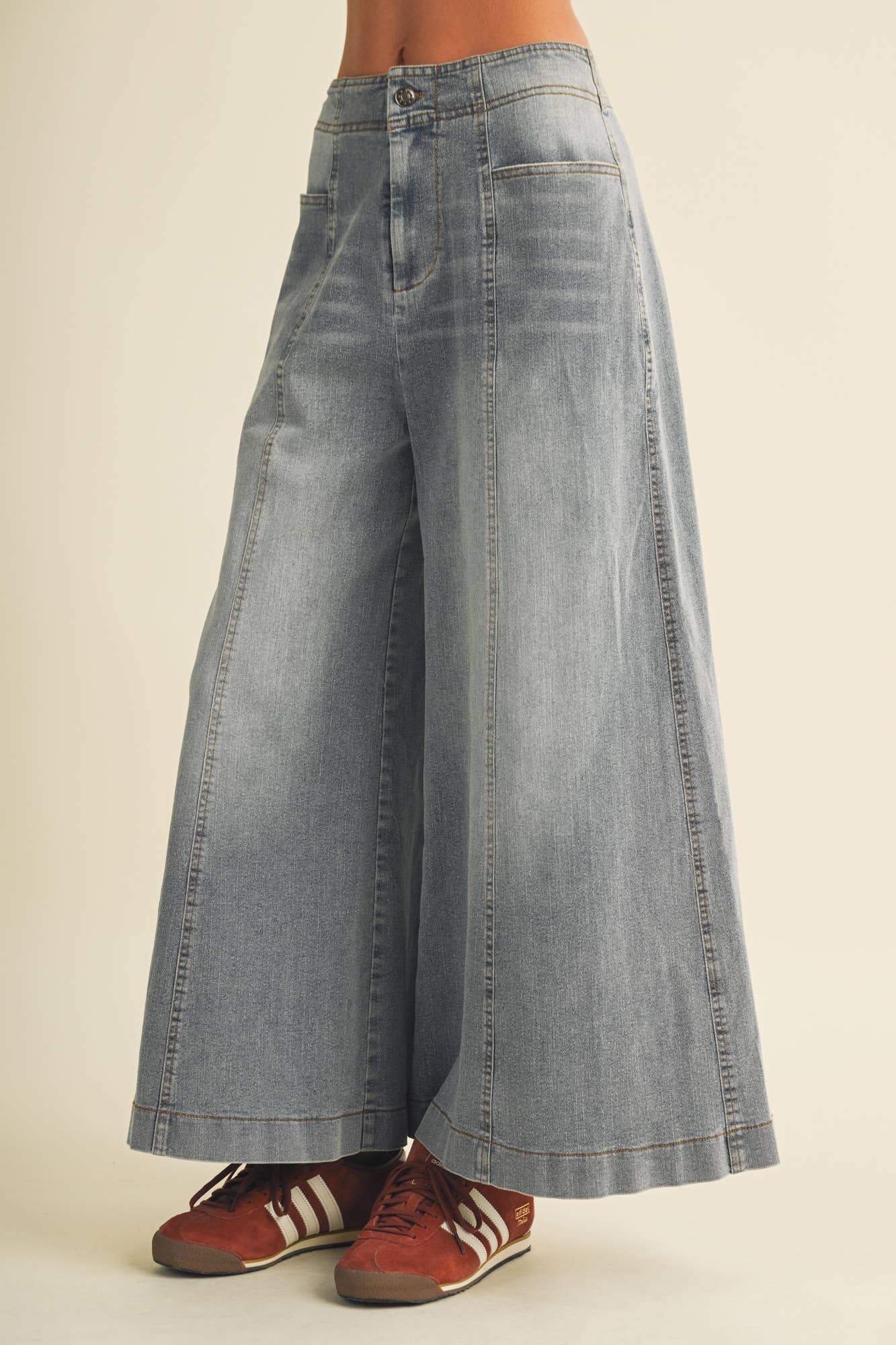 Vertical Seam Wide-Leg Denim Trousers