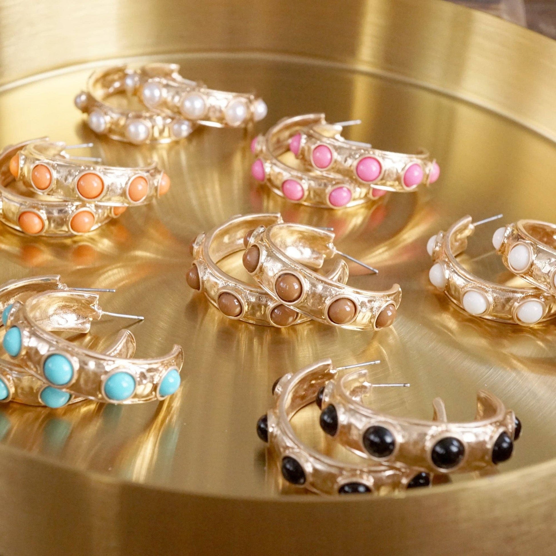 Jeweled Bubble Hoop Earrings – Colorful Acrylic Cabochons