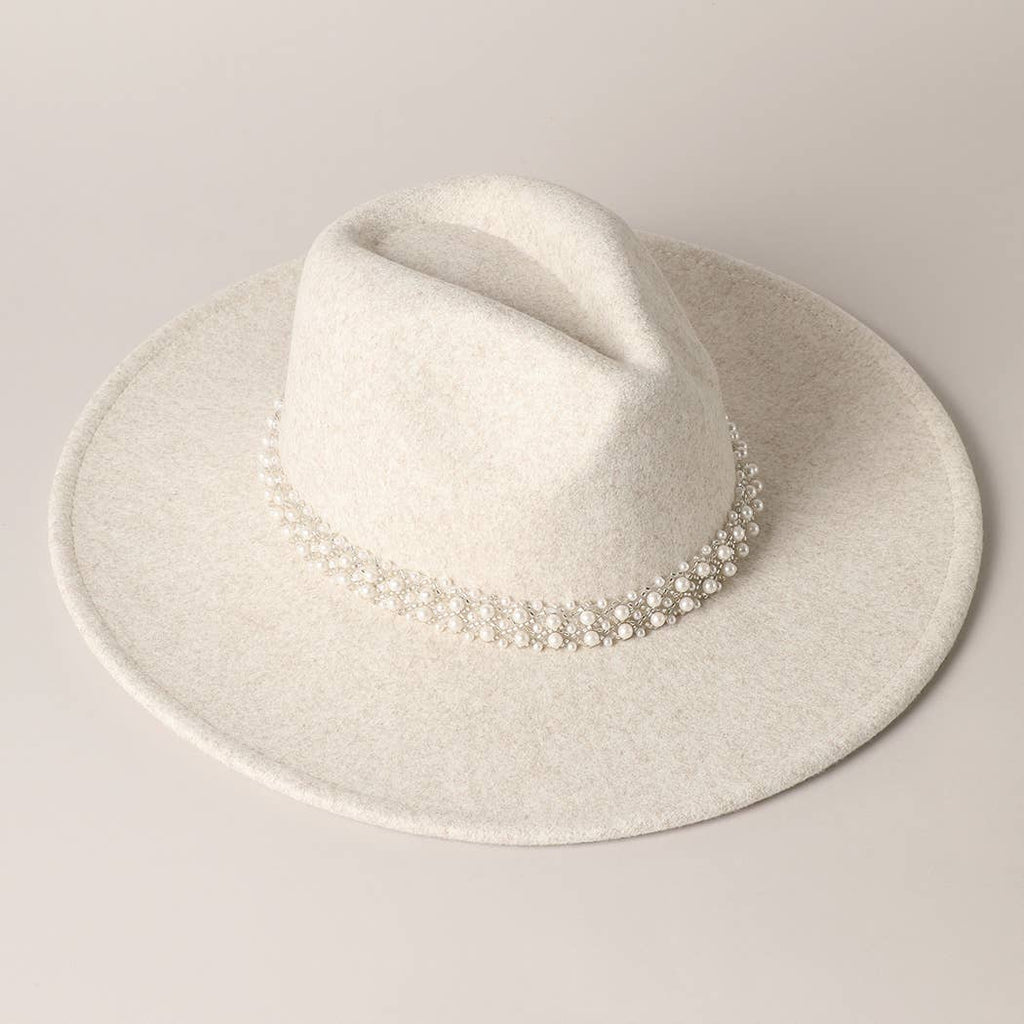 Pearl Detail Felt Fedora Panama Hat