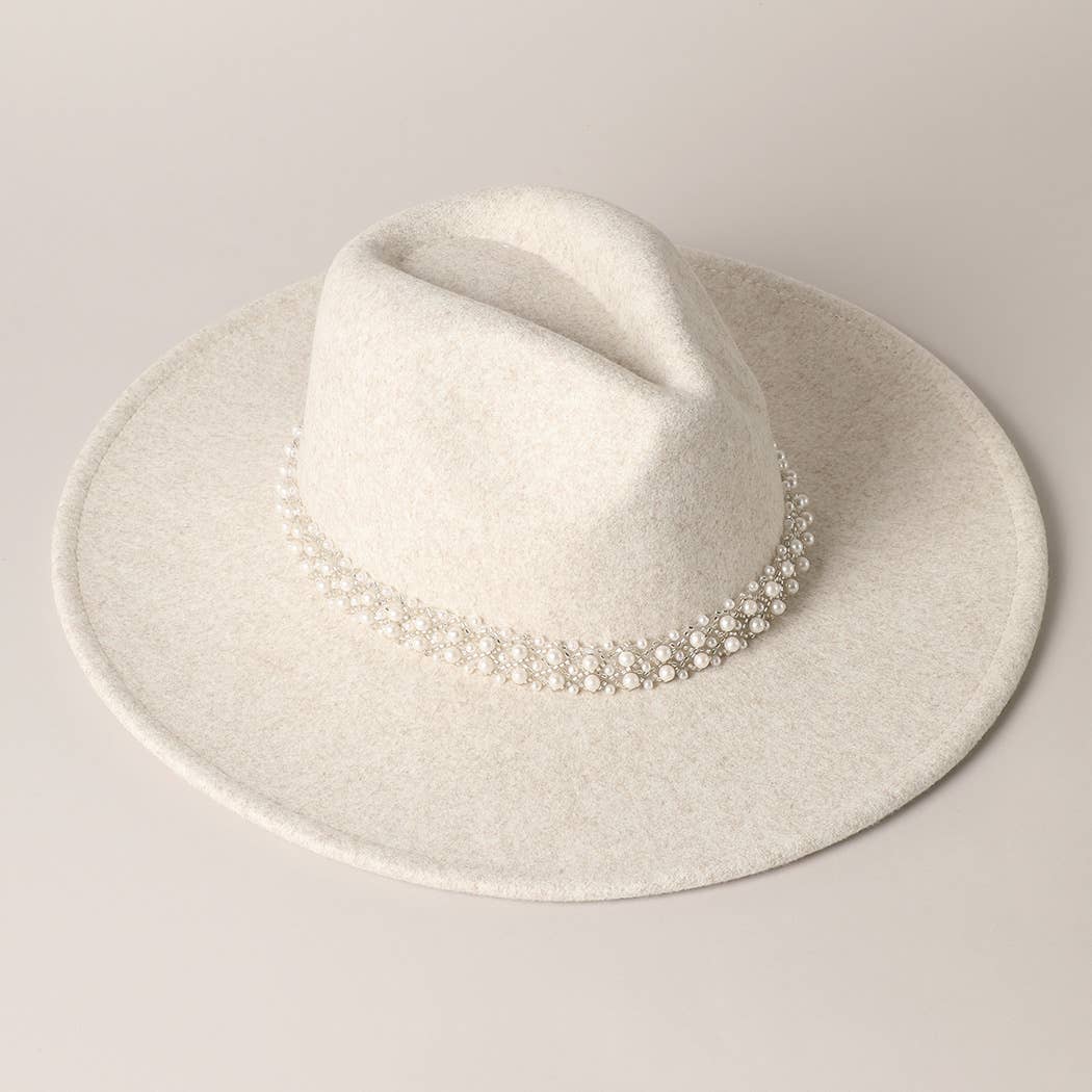 Pearl Detail Felt Fedora Panama Hat