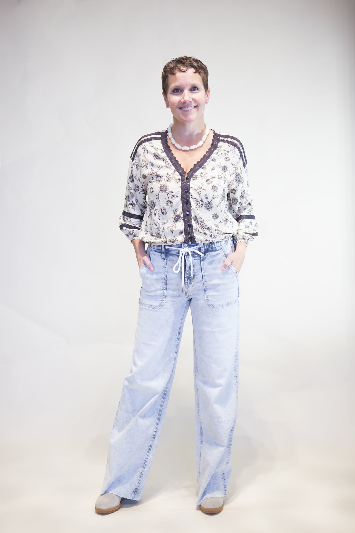 Maren Lace Trim Button-Front Top