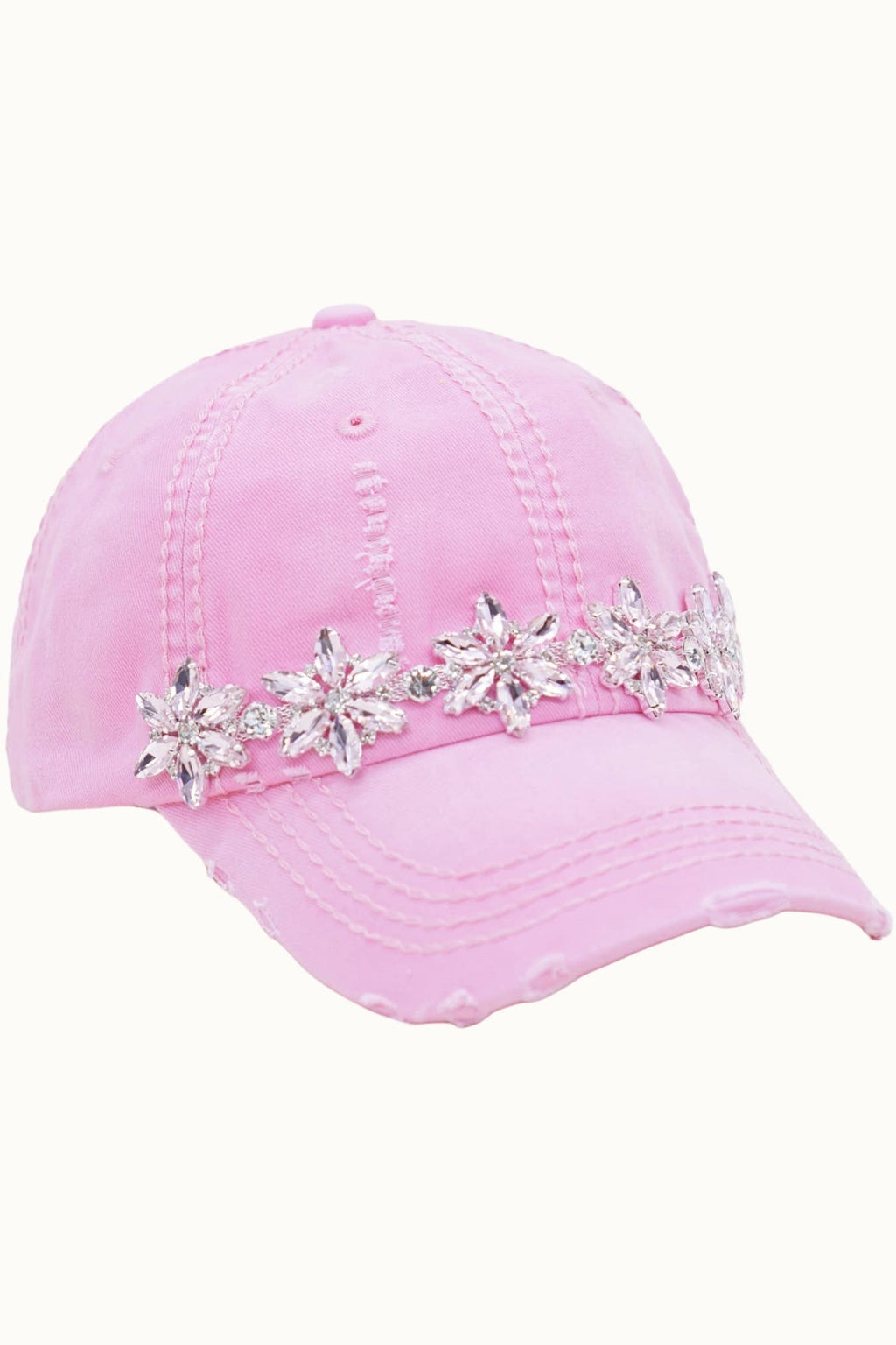 Bejeweled Bling Glitz Distressed Cap, Adjustable