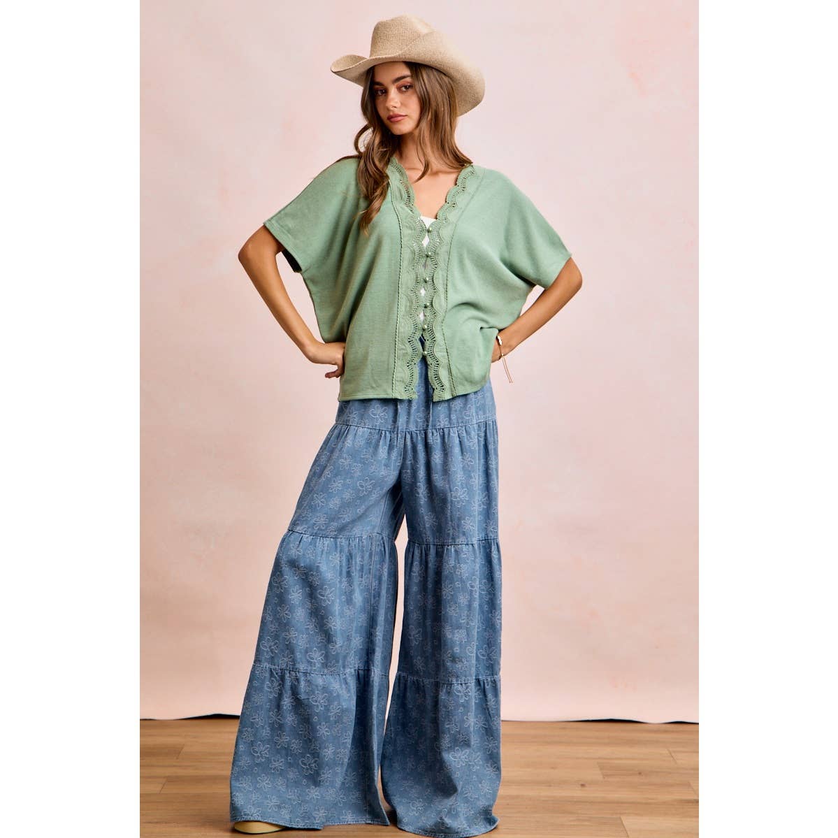 Daisy Tiered Floral Denim Pants