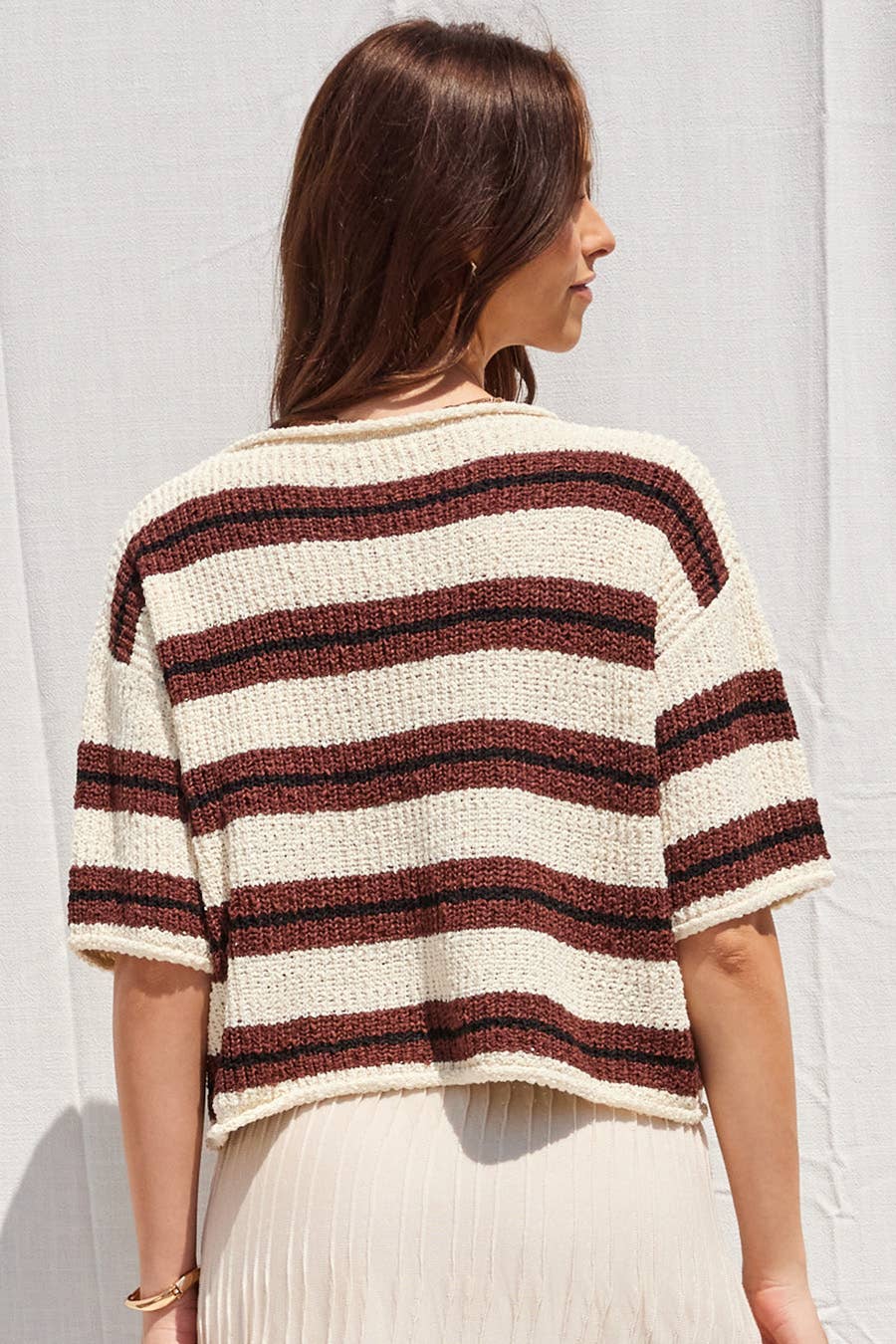 3/4 Sleeve Slouchy Striped Knit Top