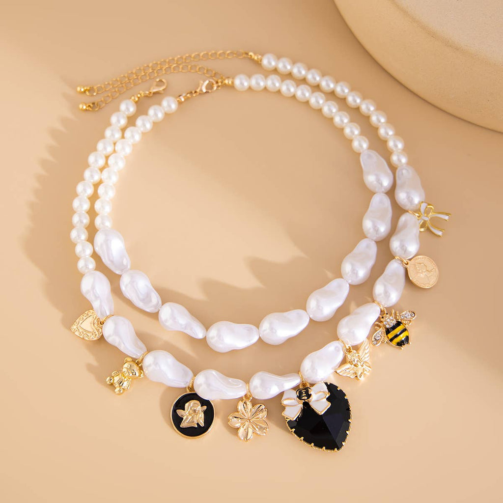 Baroque Pearl Necklace with Assorted Charms in Ivory
