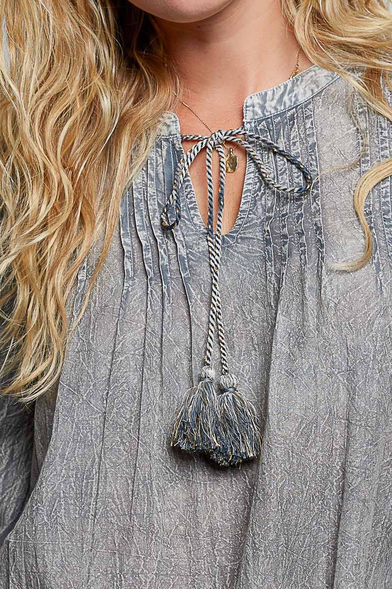 Larissa Embroidered Tassel Blouse