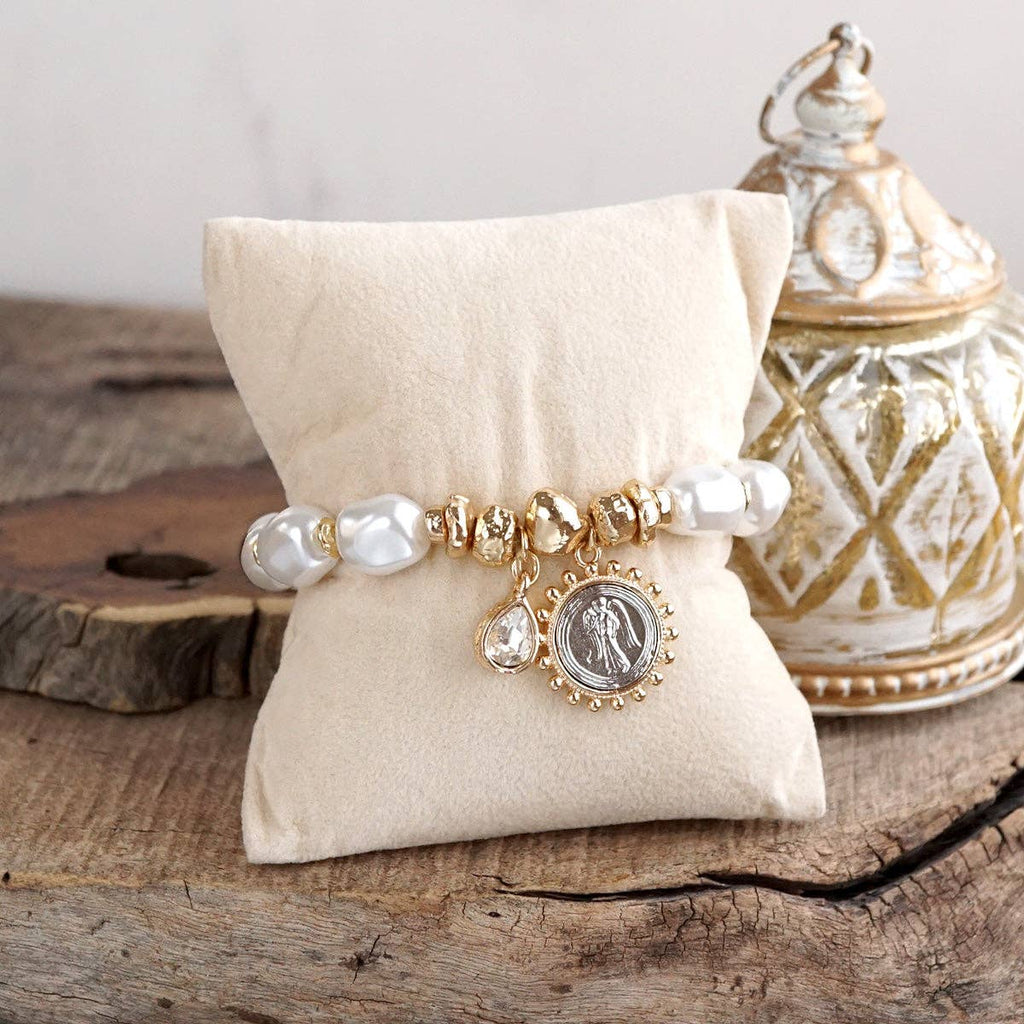 Pearl Angel Charm Stretch Bracelet – Gilded Keepsake