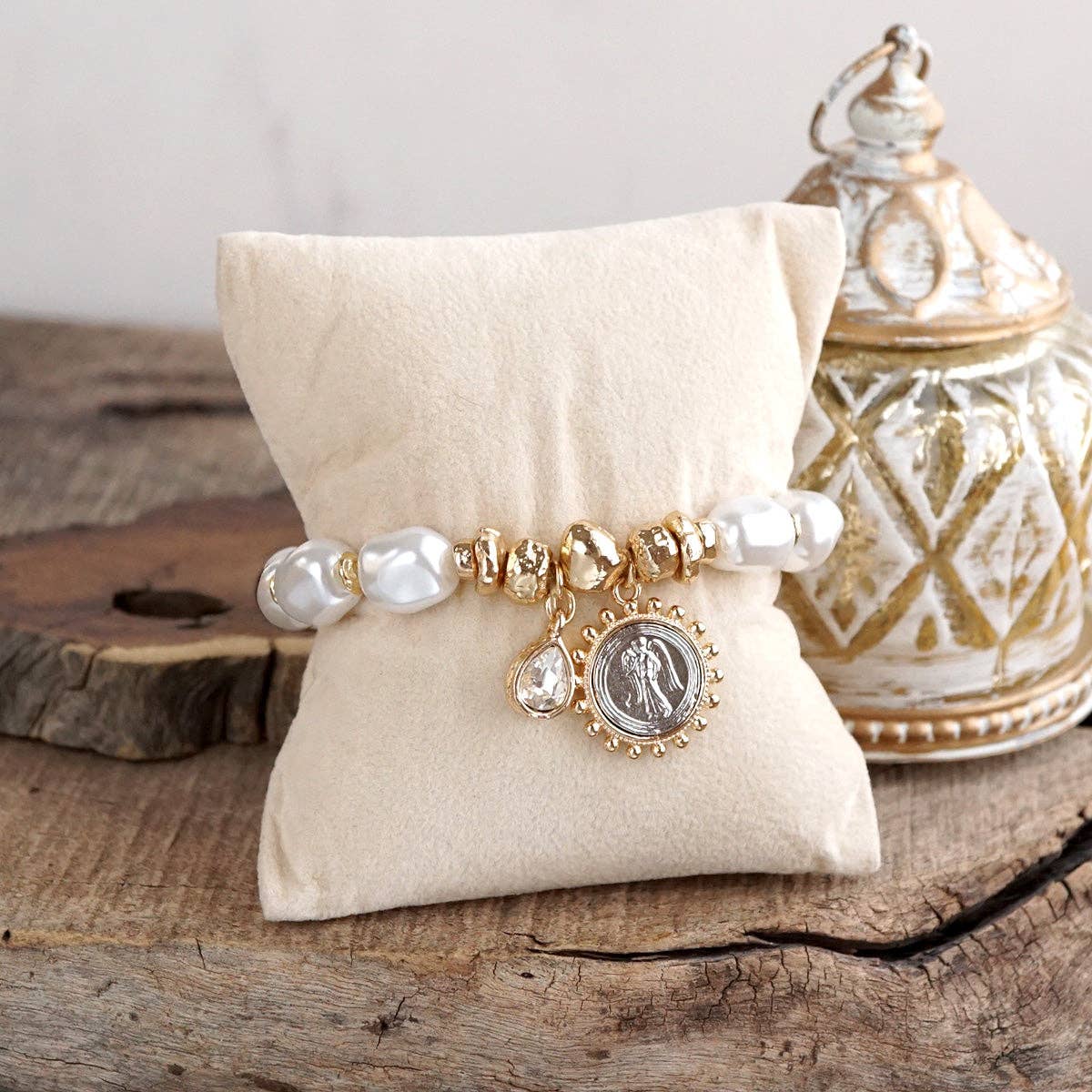 Pearl Angel Charm Stretch Bracelet – Gilded Keepsake