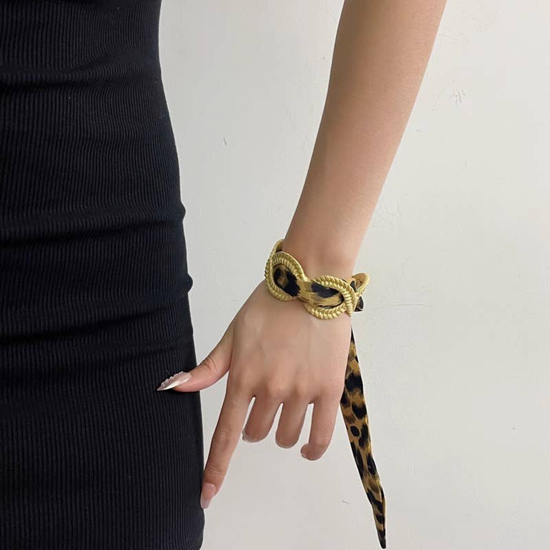 Leopard Pattern Tie Bangle Bracelet in Gold