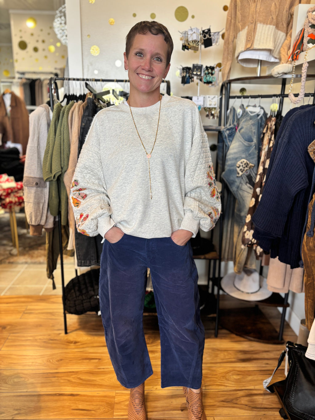 Mary Top with Quilted Floral Sleeves