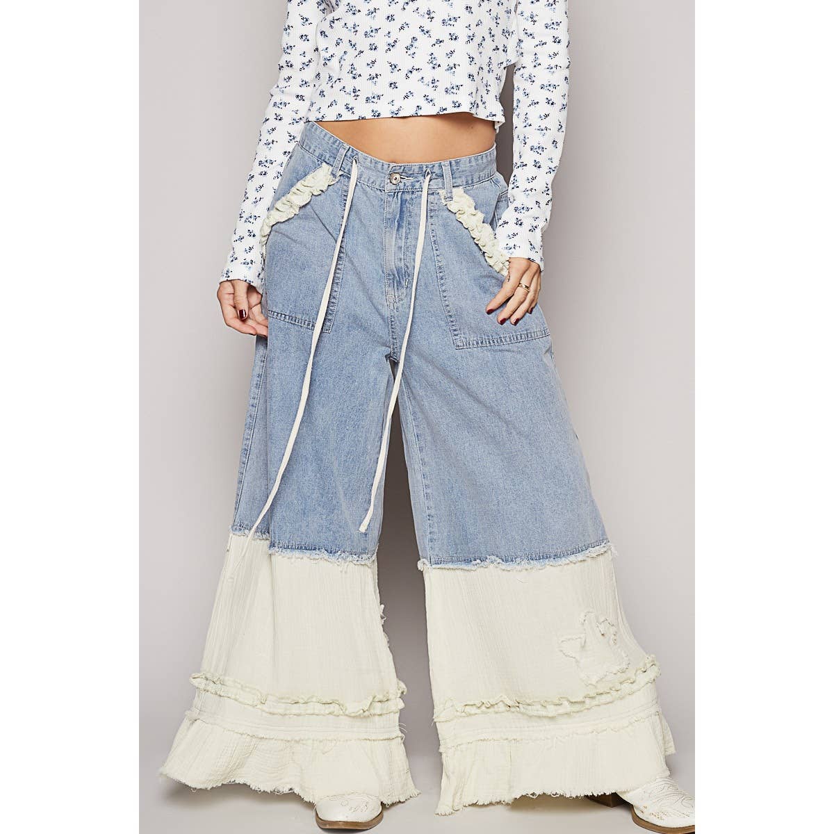 POL Vintage Washed Double Gauze Wide Leg Pants