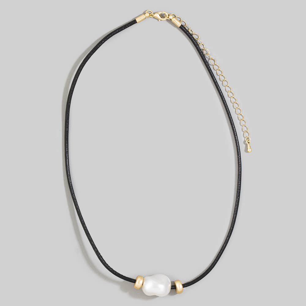 Leather Cord Baroque Pearl Station Necklace
