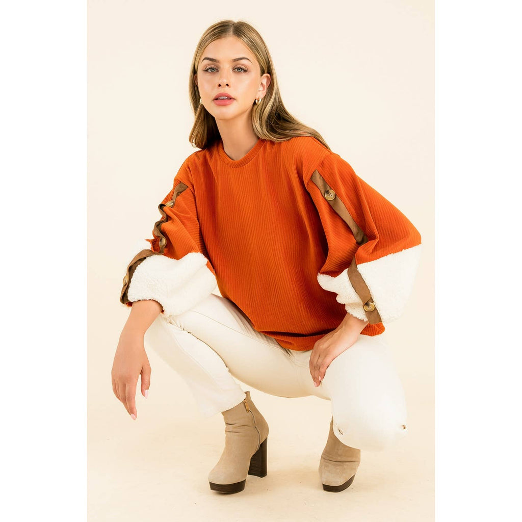 Valeria Velvet Sherpa Sleeve Top
