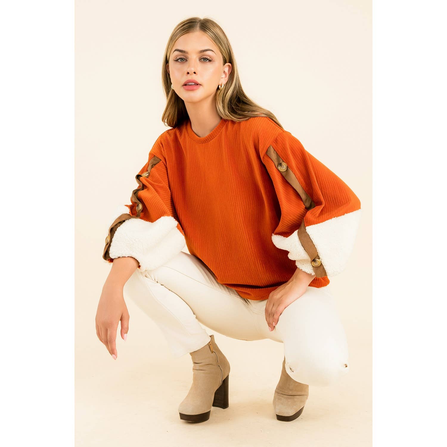 Valeria Velvet Sherpa Sleeve Top