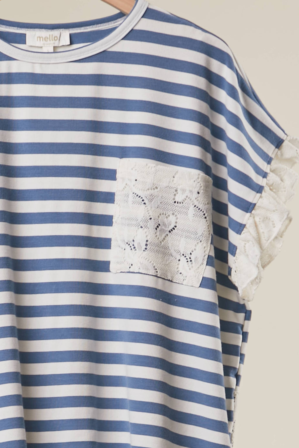 Striped Lace Trim Relaxed Top