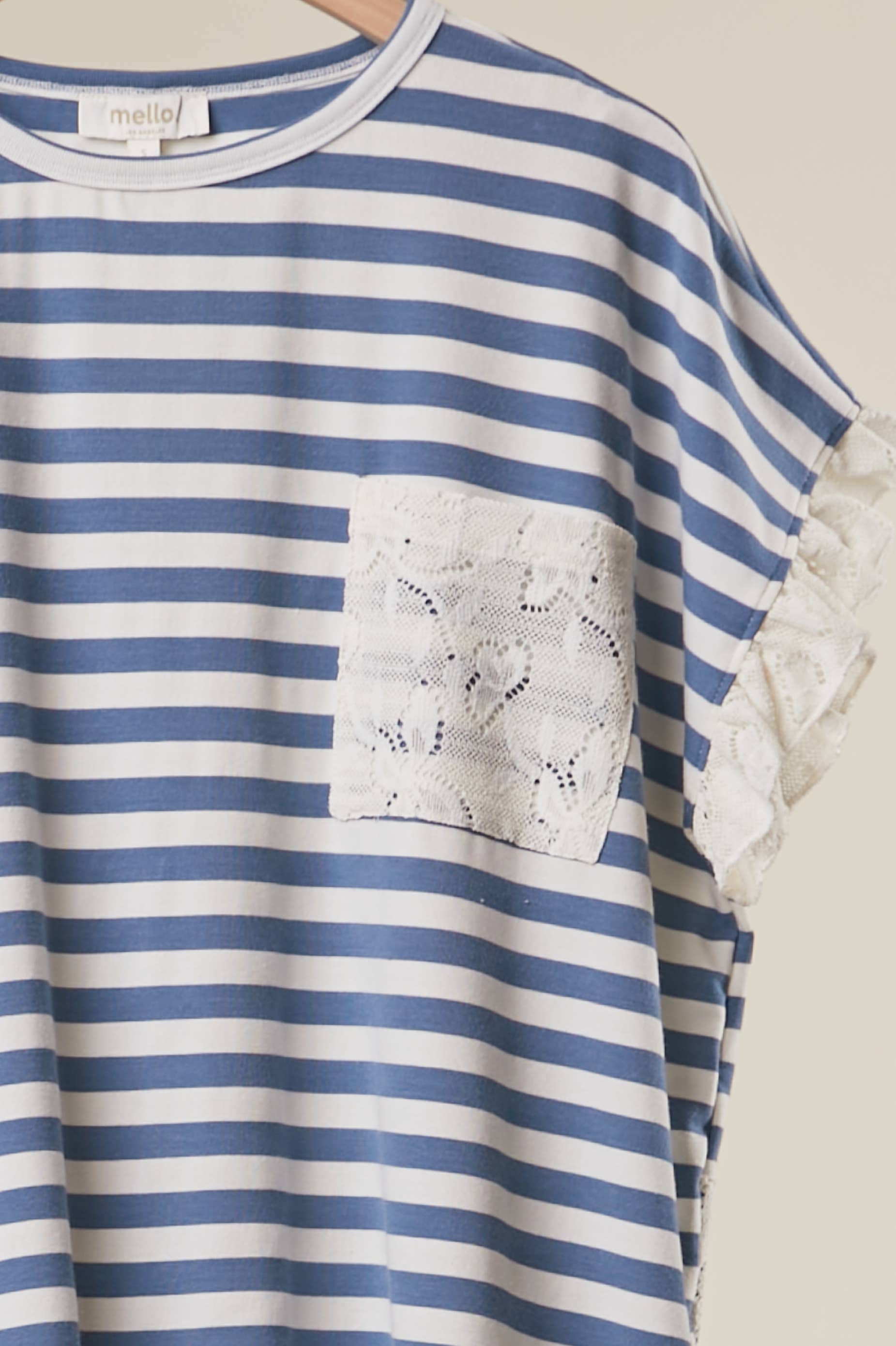Striped Lace Trim Relaxed Top