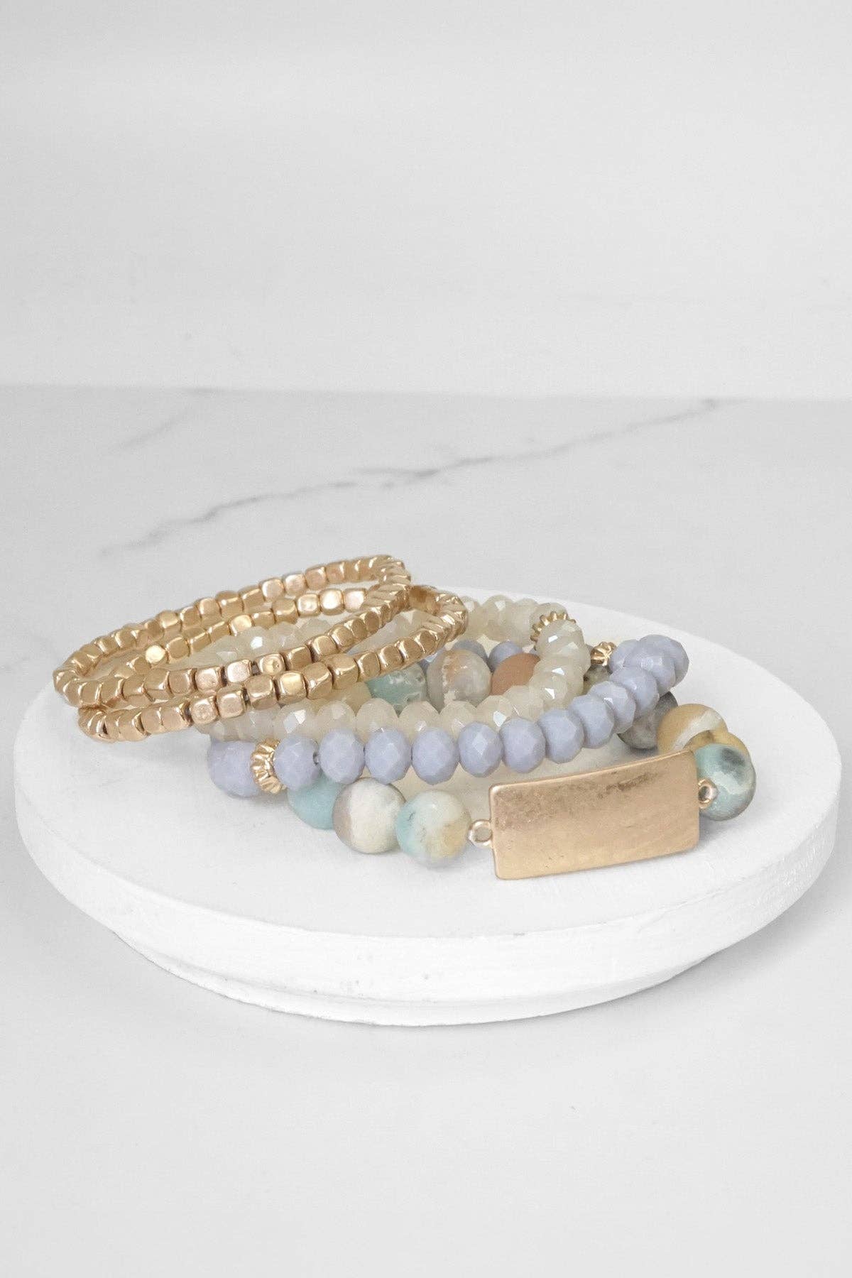 Boho Beaded Bracelets Stack Semi Precious Metal Glass Plaque
