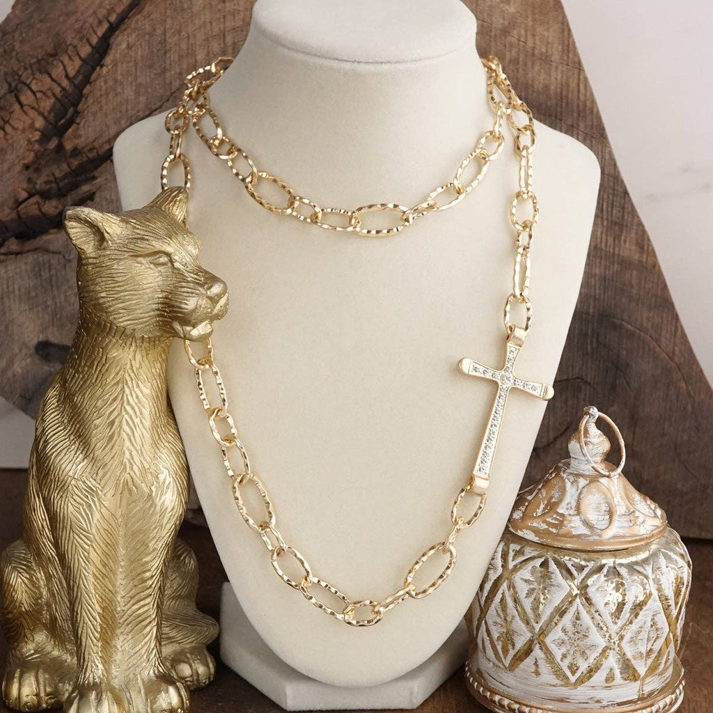 Side Cross Long Necklace - Gold Tone – Faithline