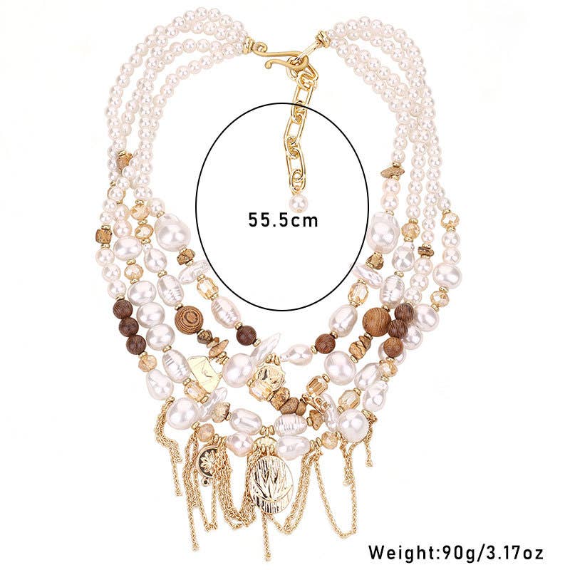 Multi-Layer Pearlies and Gold Charms Necklace